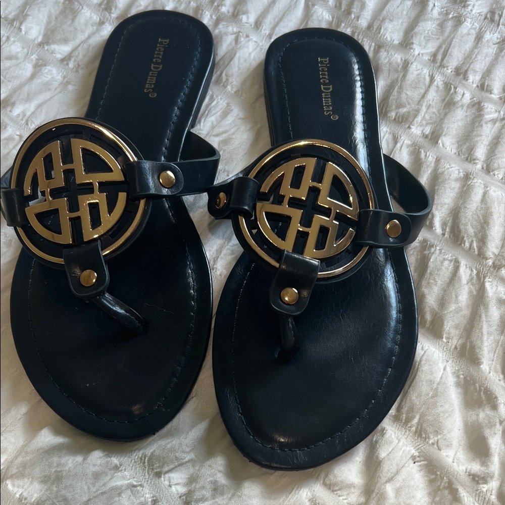 Pierre Dumas Navy Blue and Gold Sandals